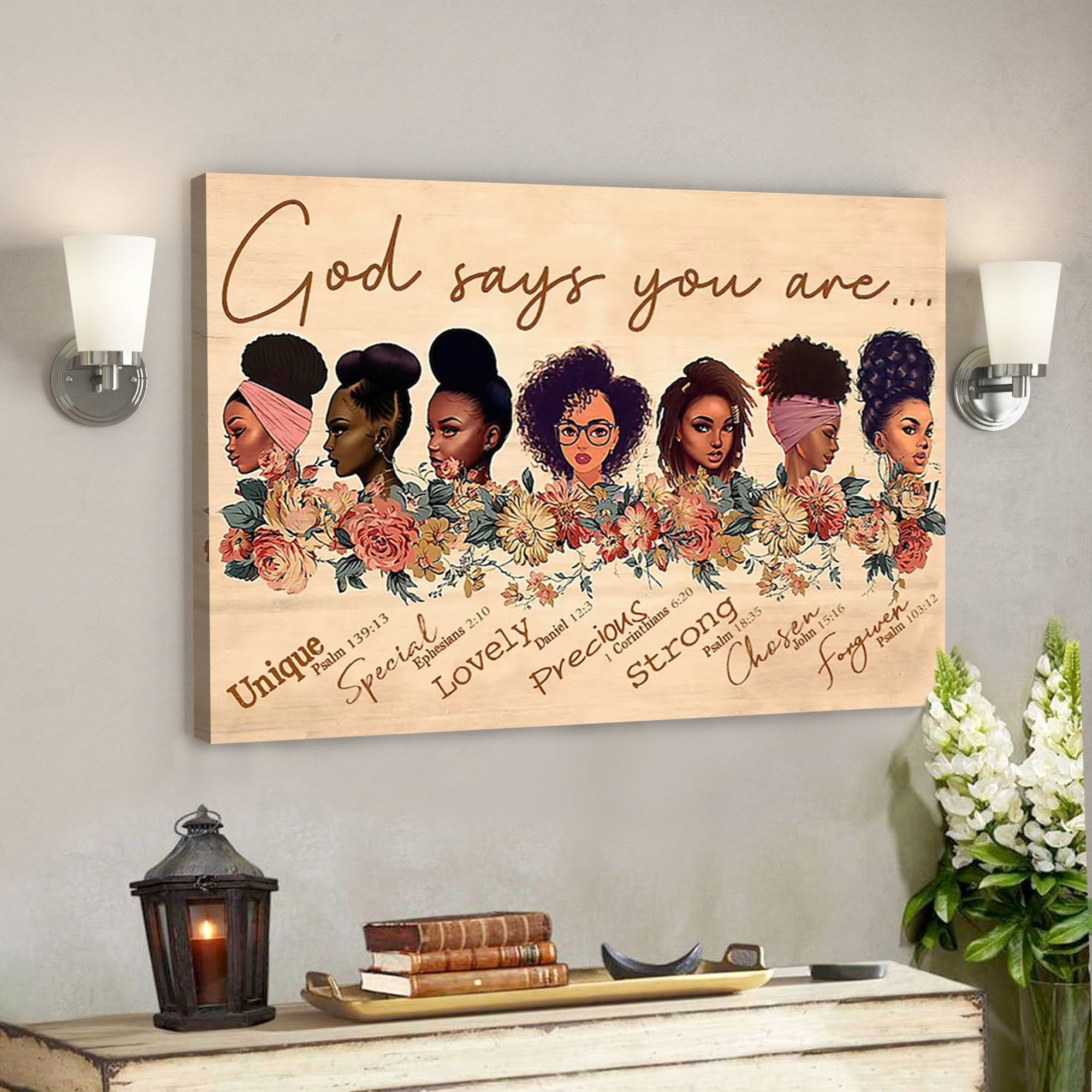 Jesus God Horizontal Canvas Prints – God Wall Art – God Says You Are – Black African Women Pride – Black Queens