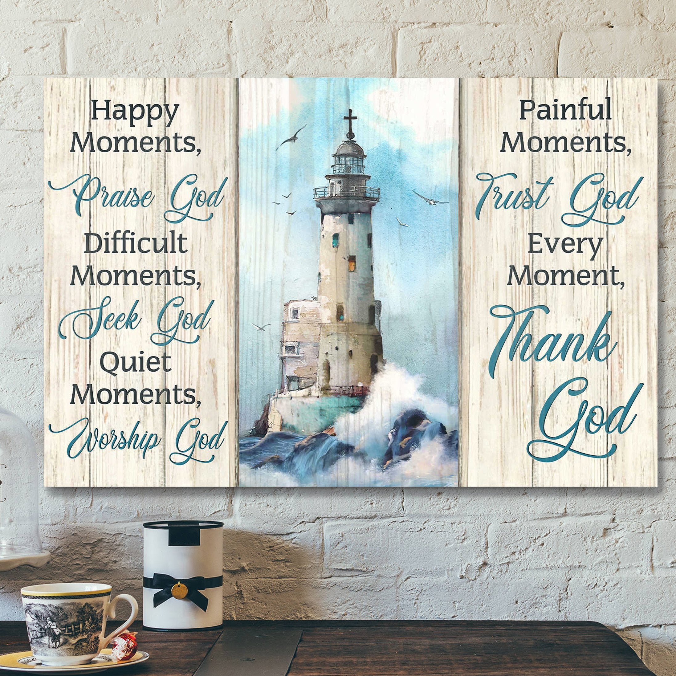 Jesus God Landscape Canvas Prints – God Wall Art – Every Moment, Thank God – Christ Lighthouse