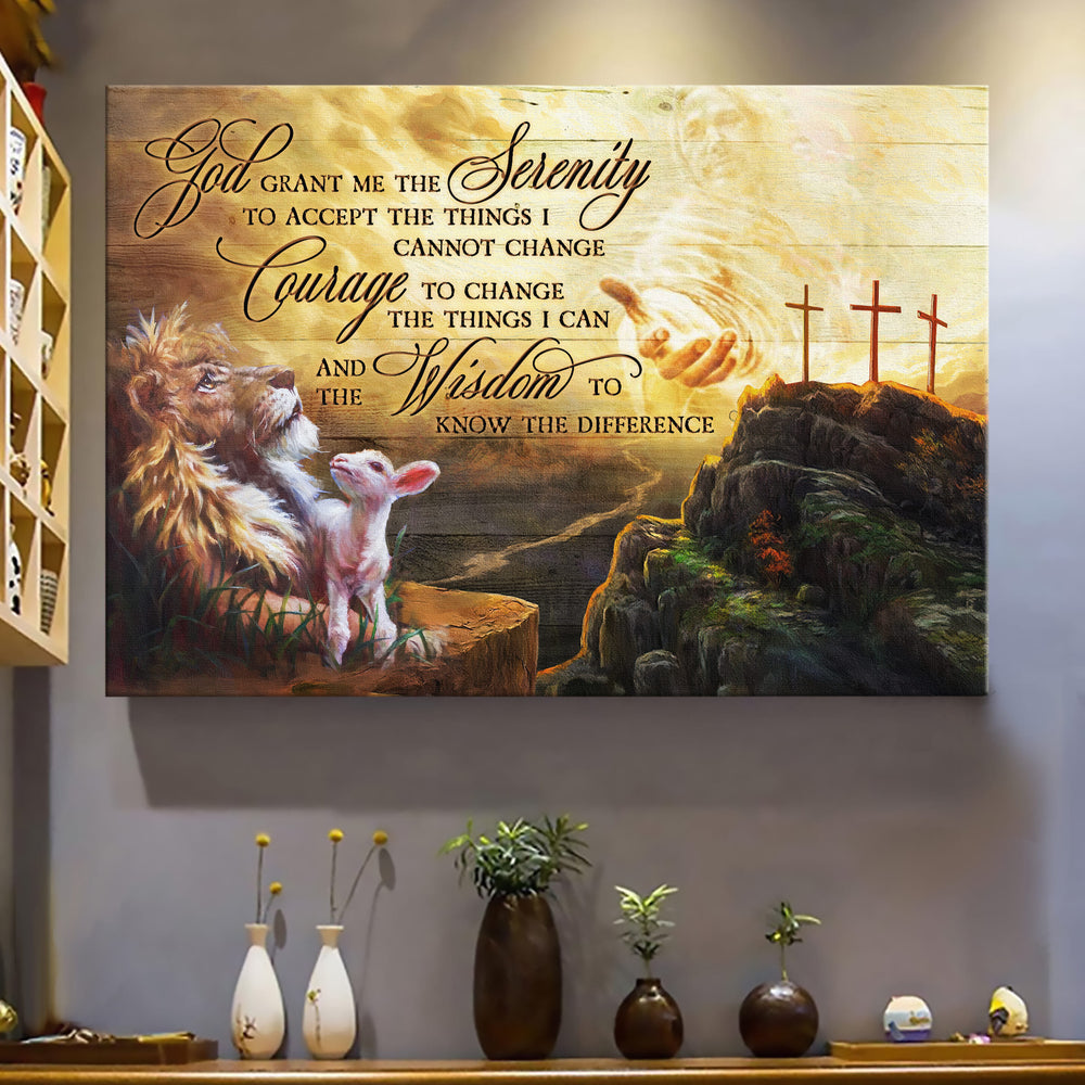 Jesus Hand Lion Painting God Grant Me The Serenity Canvas Wall Art – Jesus Canvas Pictures – Christian Wall Posters