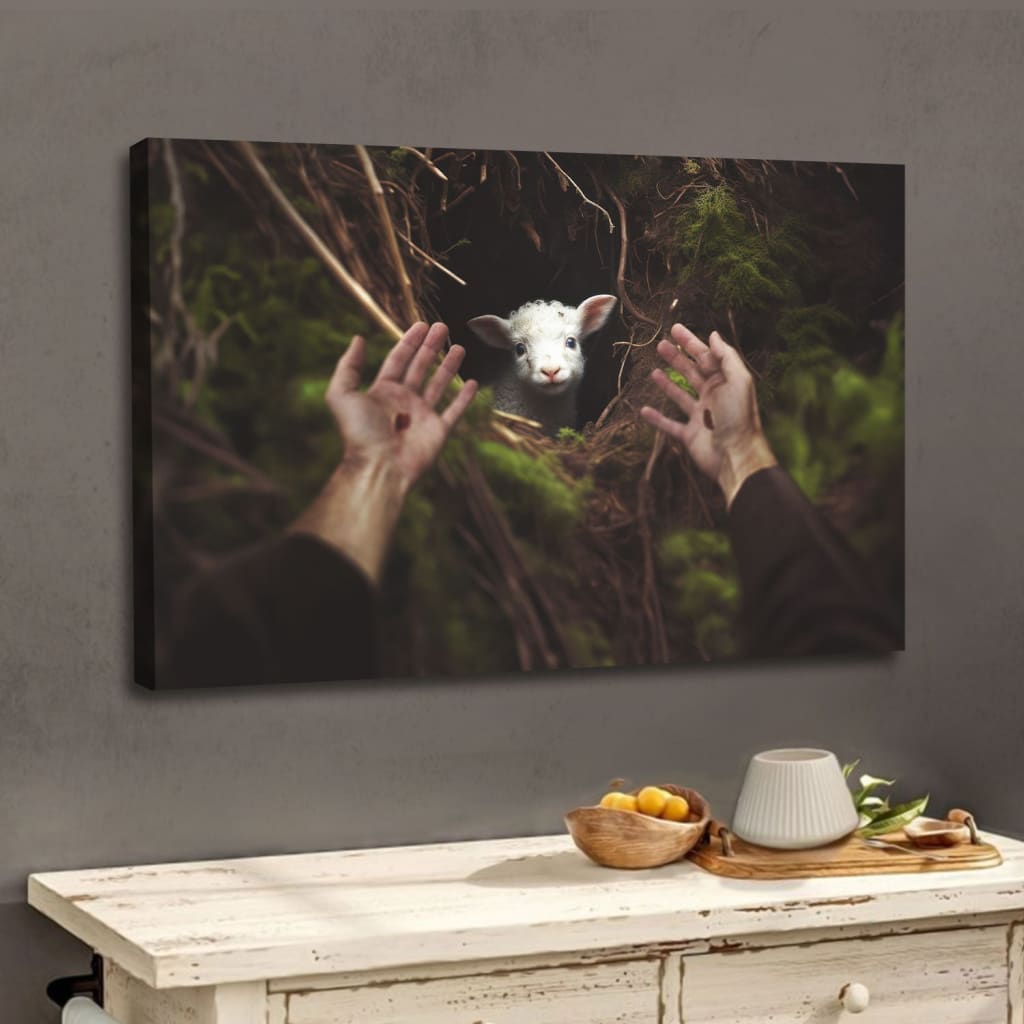 Jesus’ Hand Reaching Out To Rescue A Lamb Wall Art Canvas