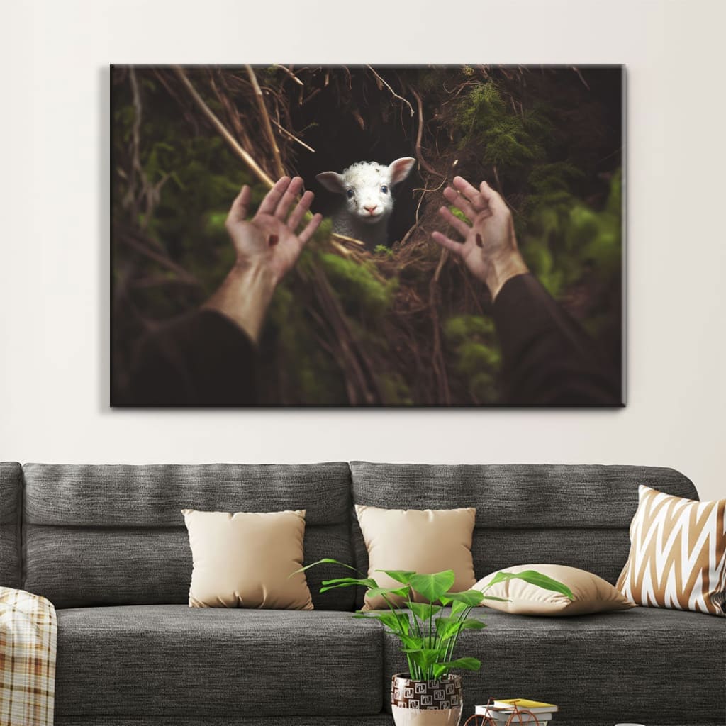 Jesus’ Hand Reaching Out To Rescue A Lamb Wall Art Canvas