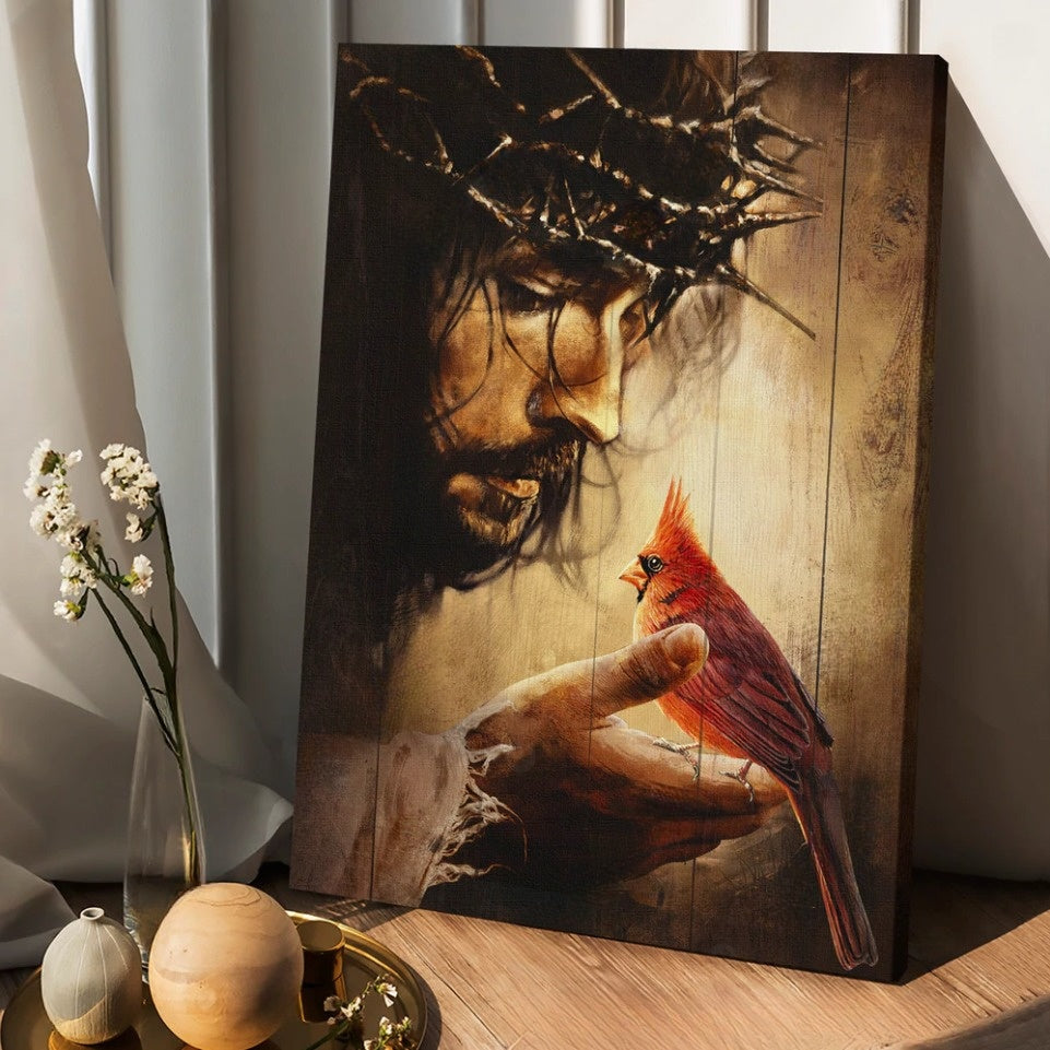 Jesus Hand Red Cardinals Thorn Crown Canvas Posters – Christian Wall Posters – Religious Wall Decor