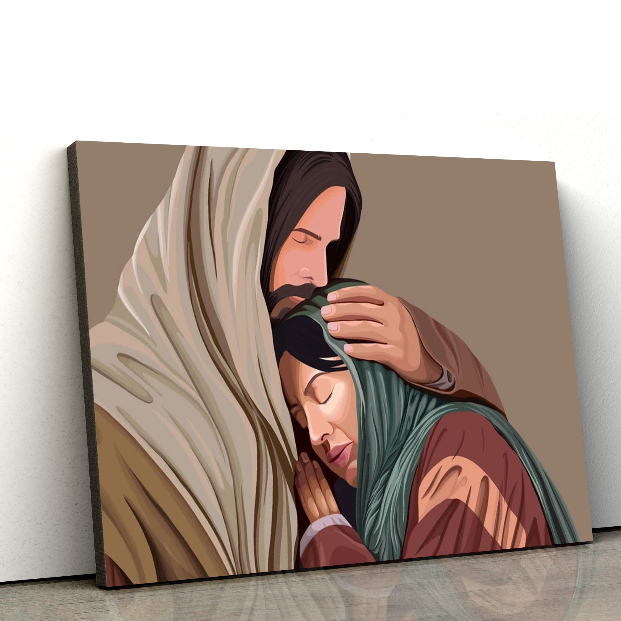 Jesus Hodling Mary Canvas Pictures – Jesus Christ Canvas Art – Christian Wall Canvas