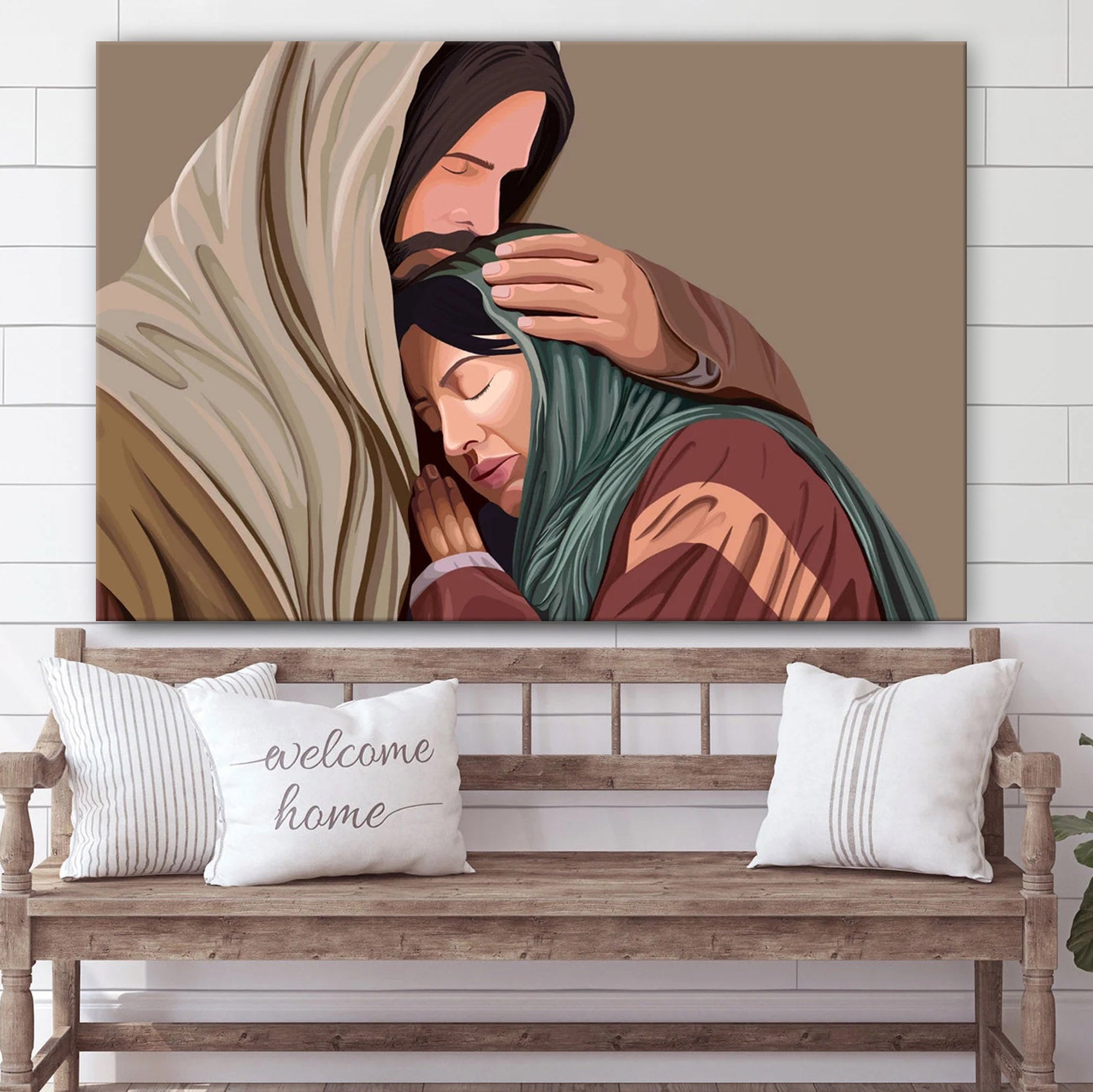 Jesus Hodling Mary Canvas Pictures – Jesus Christ Canvas Art – Christian Wall Canvas