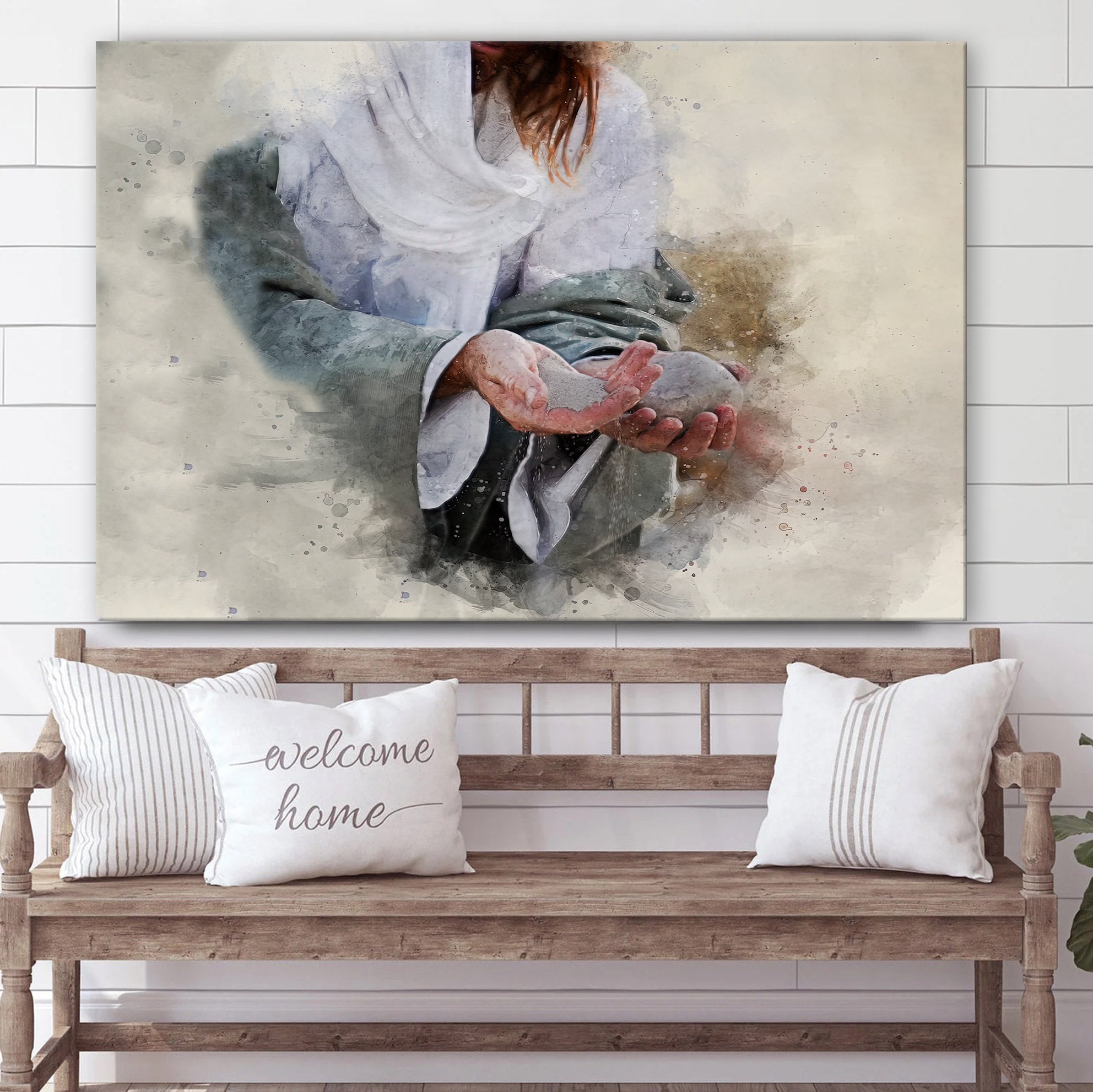 Jesus Holding A Stone Canvas Art – Jesus Christ Pictures – Jesus Wall Art – Christian Wall Decor