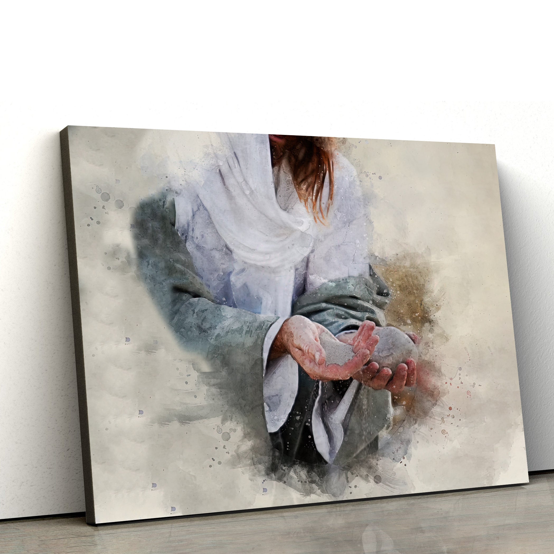 Jesus Holding A Stone Canvas Art – Jesus Christ Pictures – Jesus Wall Art – Christian Wall Decor