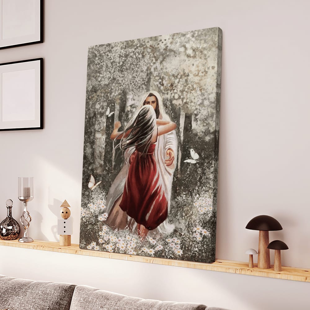 Jesus Hugging Beautiful Girl Canvas Posters – Christian Wall Posters – Religious Wall Decor