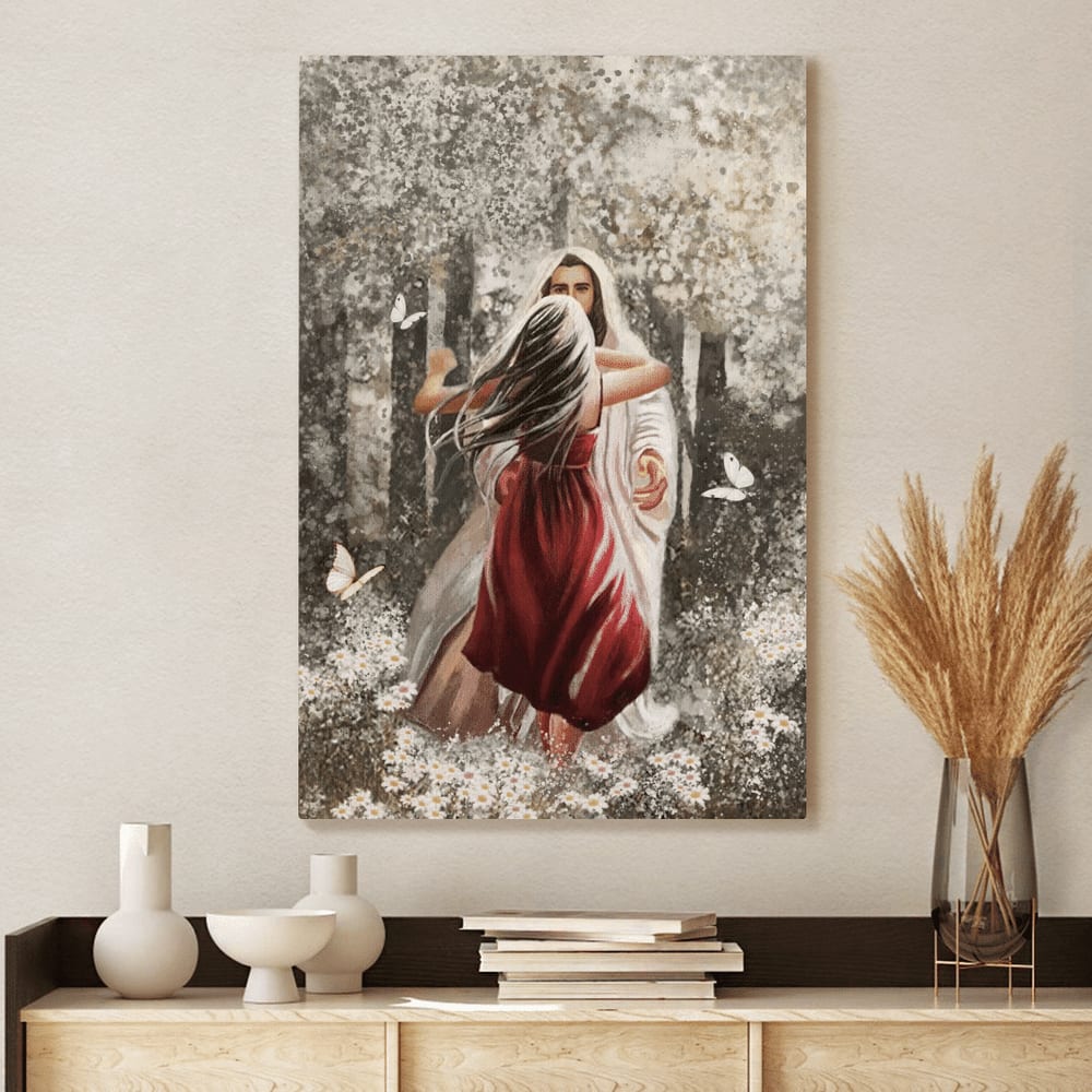 Jesus Hugging Beautiful Girl Canvas Posters – Christian Wall Posters – Religious Wall Decor