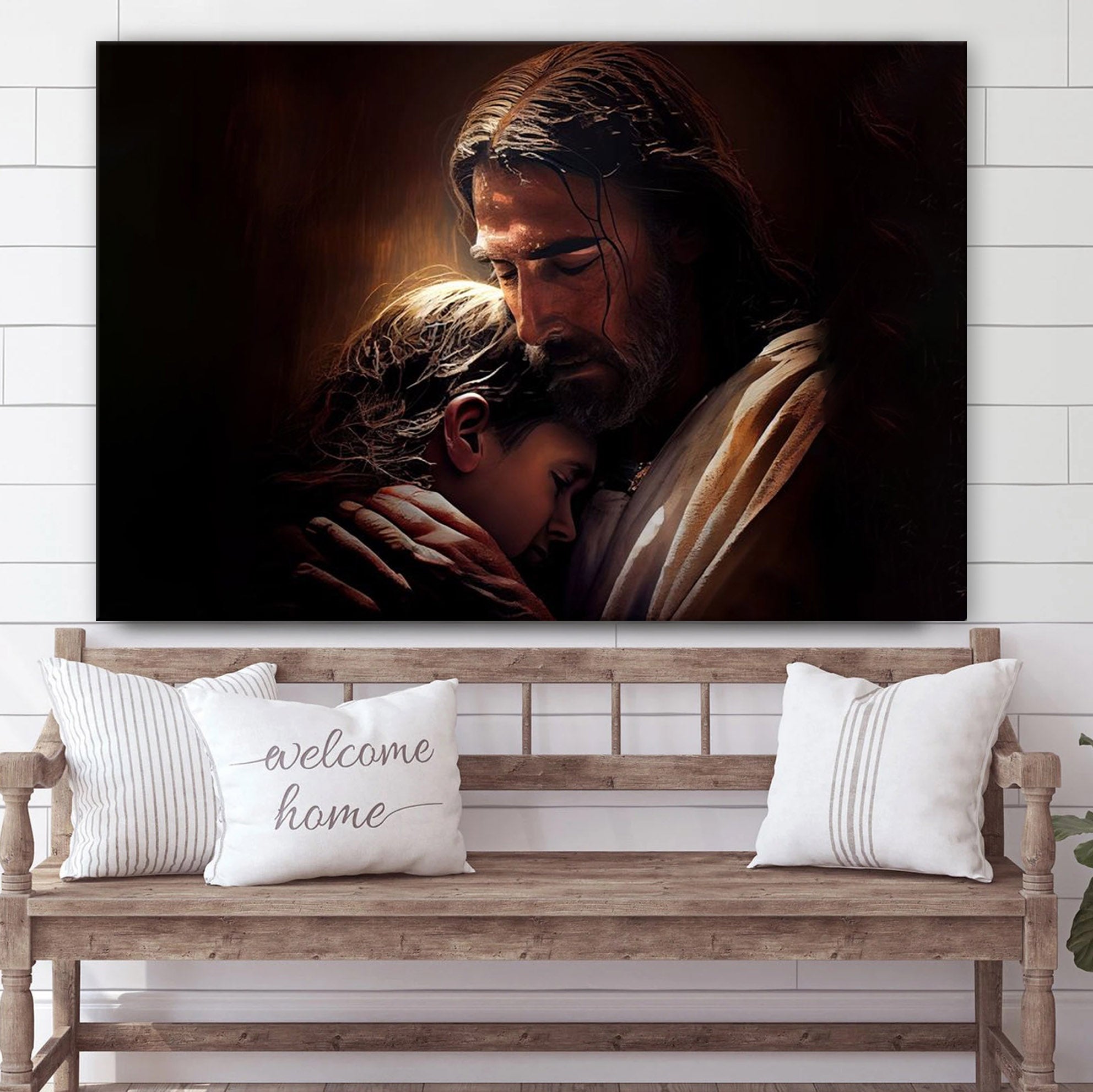 Jesus Hugging Boy Canvas Wall Art – Jesus Canvas Picture – Christian Canvas Art