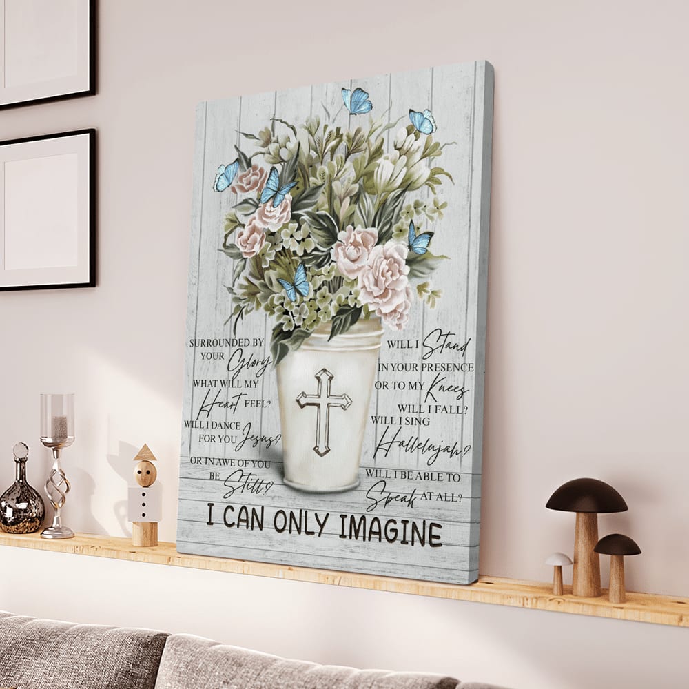 Jesus I Can Only Imagine Flower Cross Butterfly Wood Background Canvas Posters – Christian Wall Posters – Religious Wall Decor