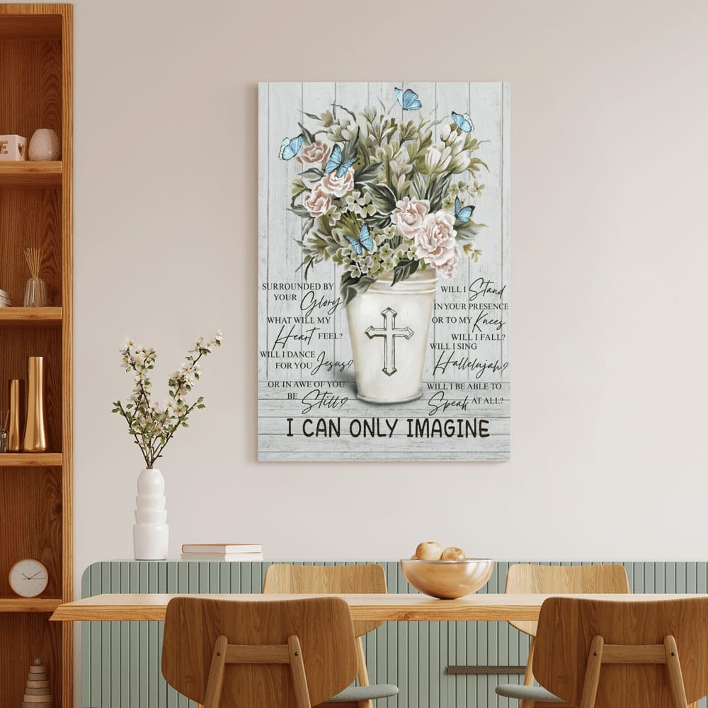 Jesus I Can Only Imagine Flower Cross Butterfly Wood Background Canvas Posters – Christian Wall Posters – Religious Wall Decor