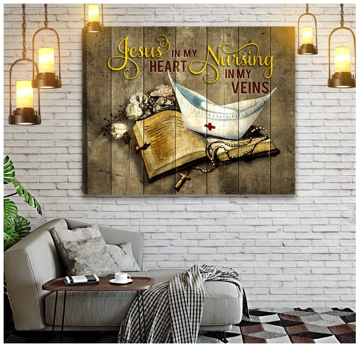 Jesus In My Heart Nurse In My Veins Canvas Wall Art – Christian Poster – Religious Wall Decor