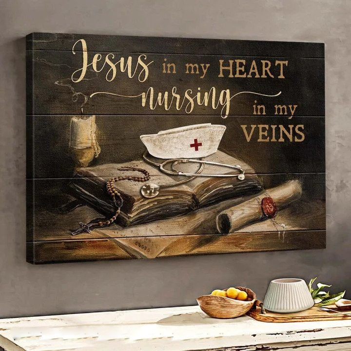 Jesus In My Heart Nursing In My Vein Canvas Wall Art – Jesus Canvas Pictures – Christian Wall Posters