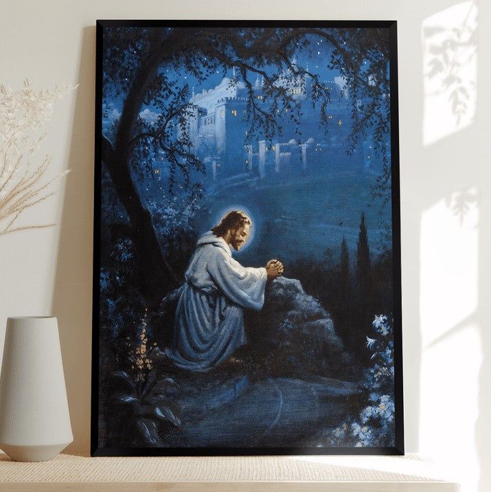 Jesus In The Blue Dark Canvas Posters – Christian Wall Posters – Religious Wall Decor