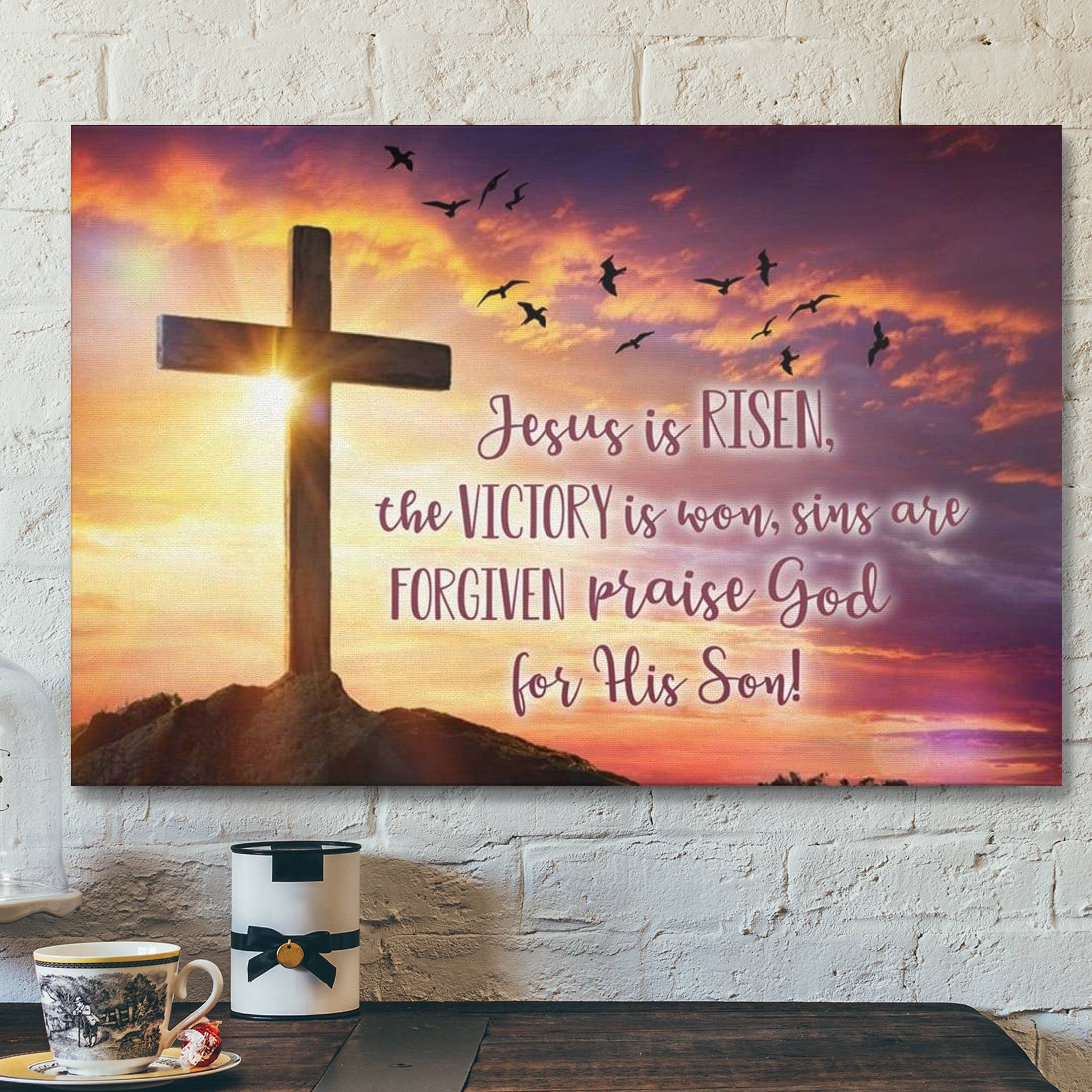 Jesus Is Risen The Victory Is Won Canvas Wall Art – Bible Verse Canvas – Scripture Canvas Wall Art