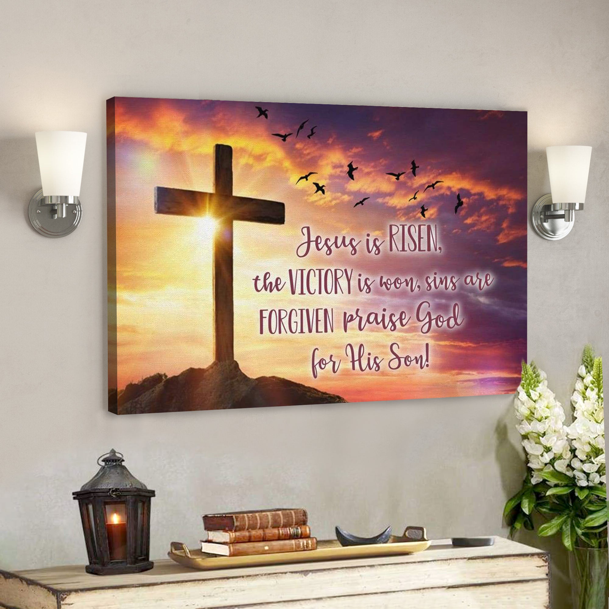 Jesus Is Risen The Victory Is Won Canvas Wall Art – Bible Verse Canvas – Scripture Canvas Wall Art