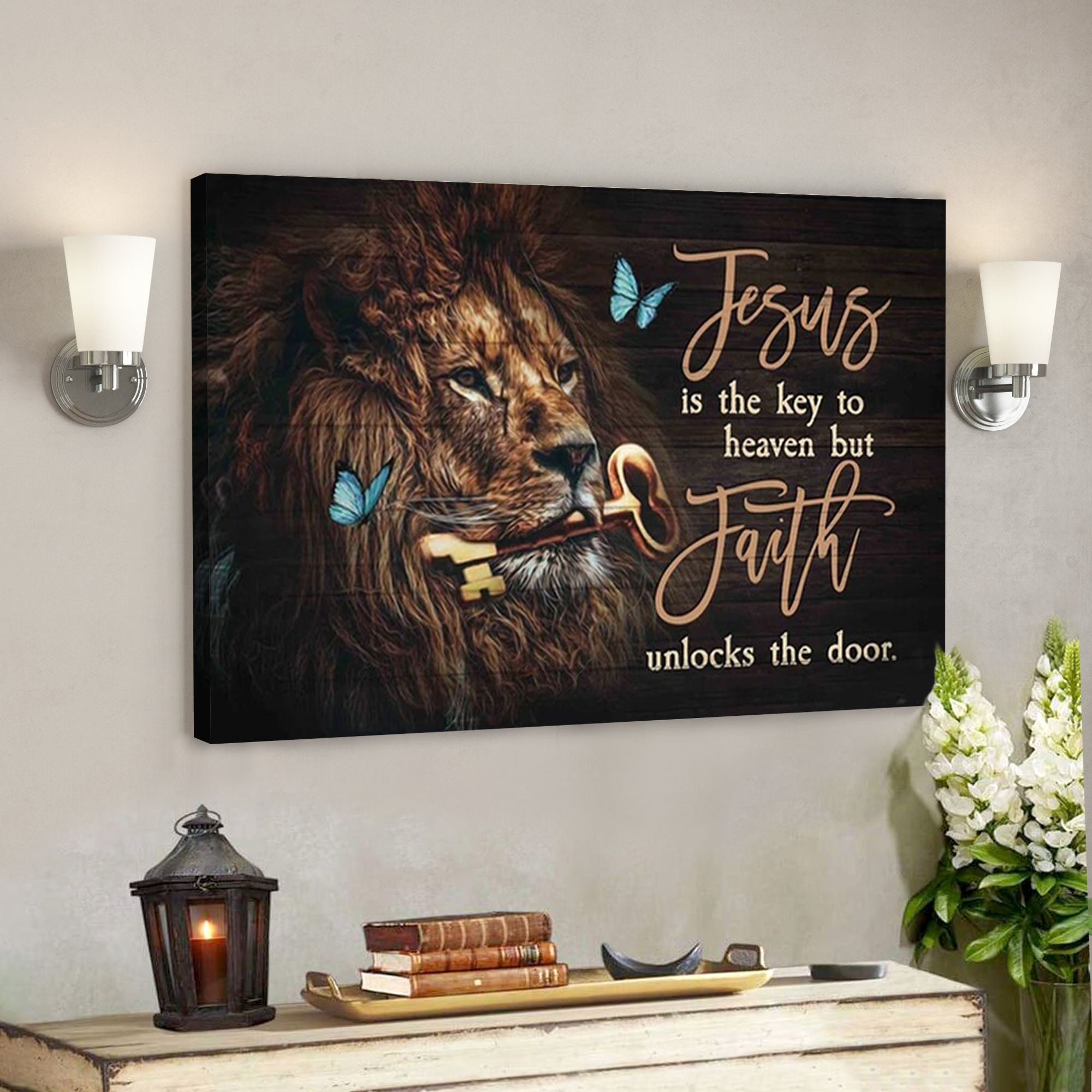 Jesus Is The Key To Heaven But Faith Unlocks The Door Canvas – Bible Verse Canvas – Jesus Canvas – Scripture Canvas Wall Art