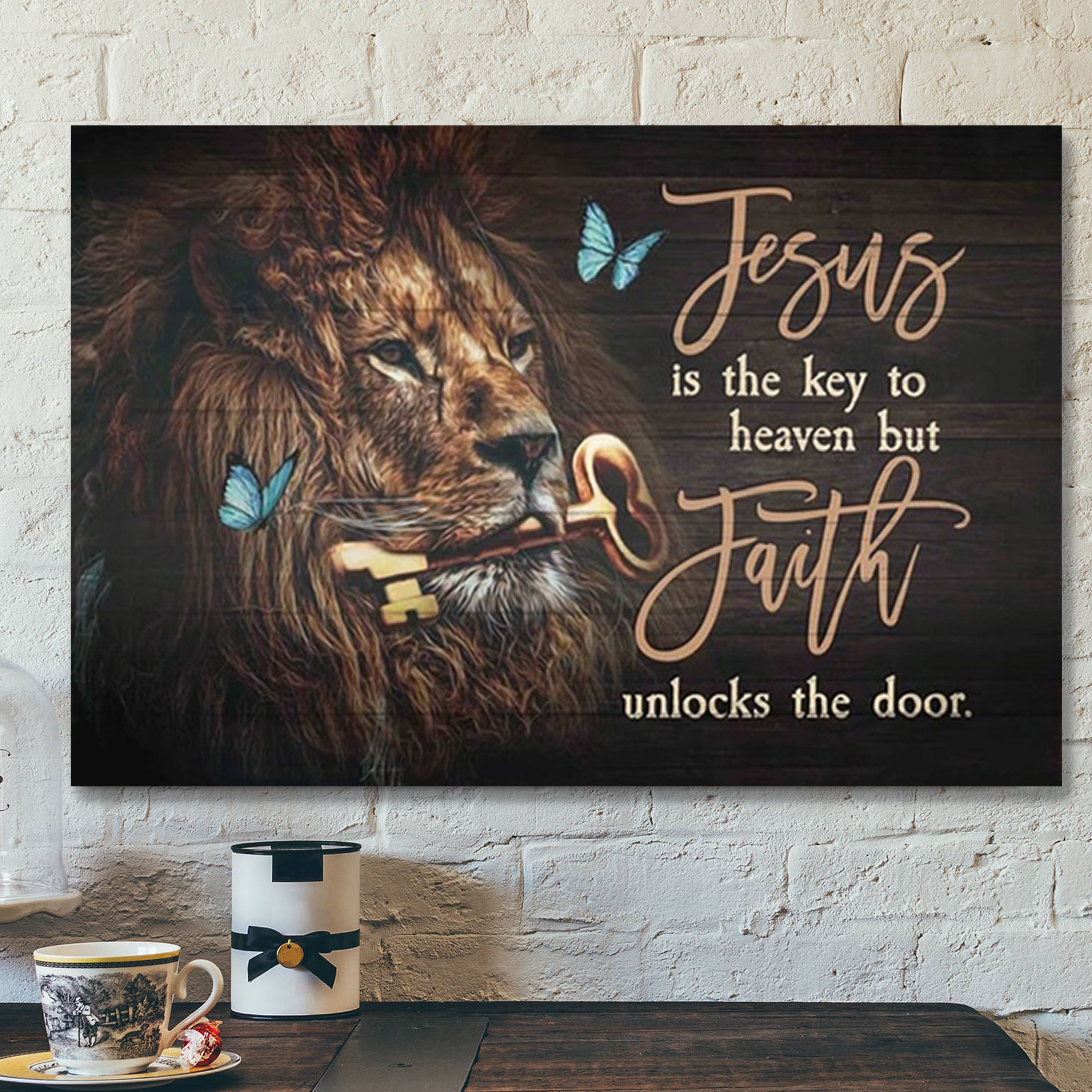 Jesus Is The Key To Heaven But Faith Unlocks The Door Canvas – Bible Verse Canvas – Jesus Canvas – Scripture Canvas Wall Art