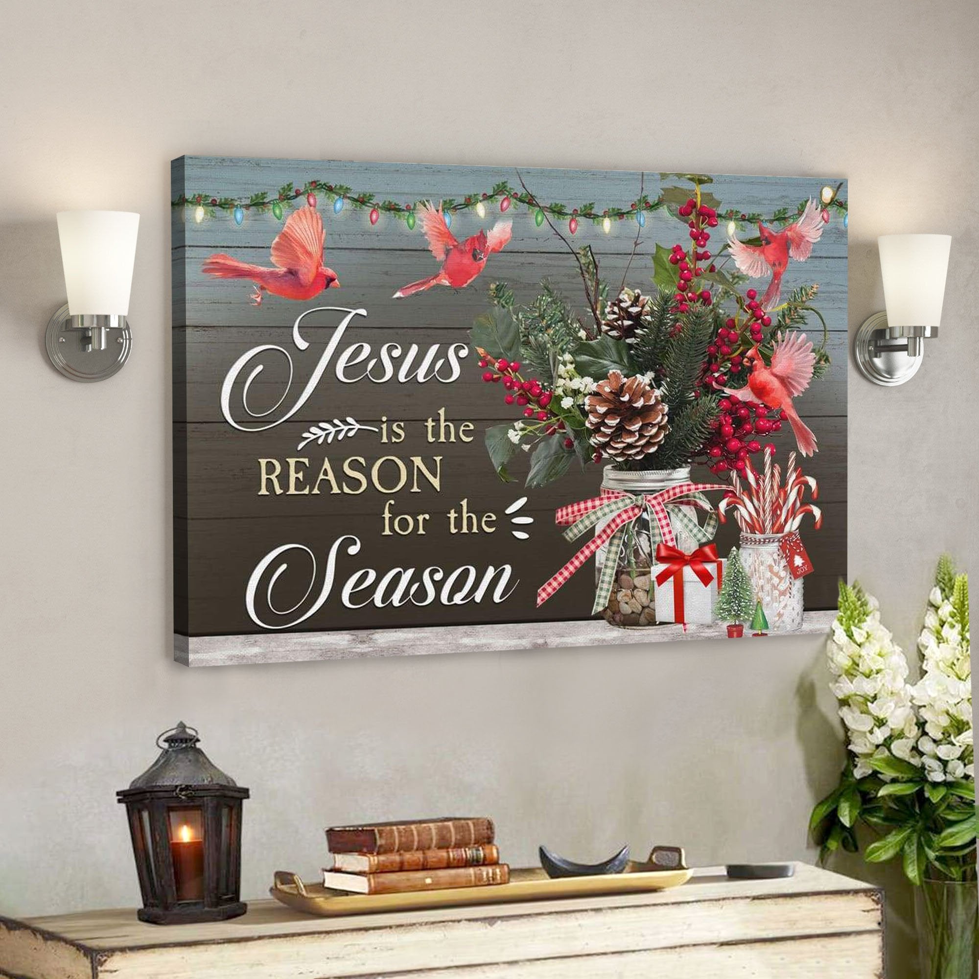 Jesus Is The Reason For The Season Christmas Canvas Print – Cardinal Bird Canvas – Christmas Gifts