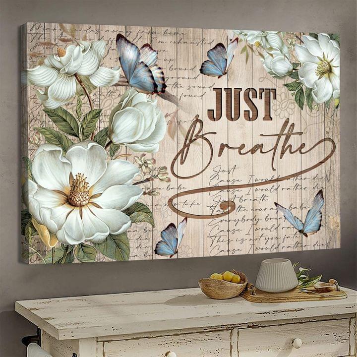 Jesus Just Breathe Butterfly Flower Canvas Wall Art – Christian Poster – Religious Wall Decor