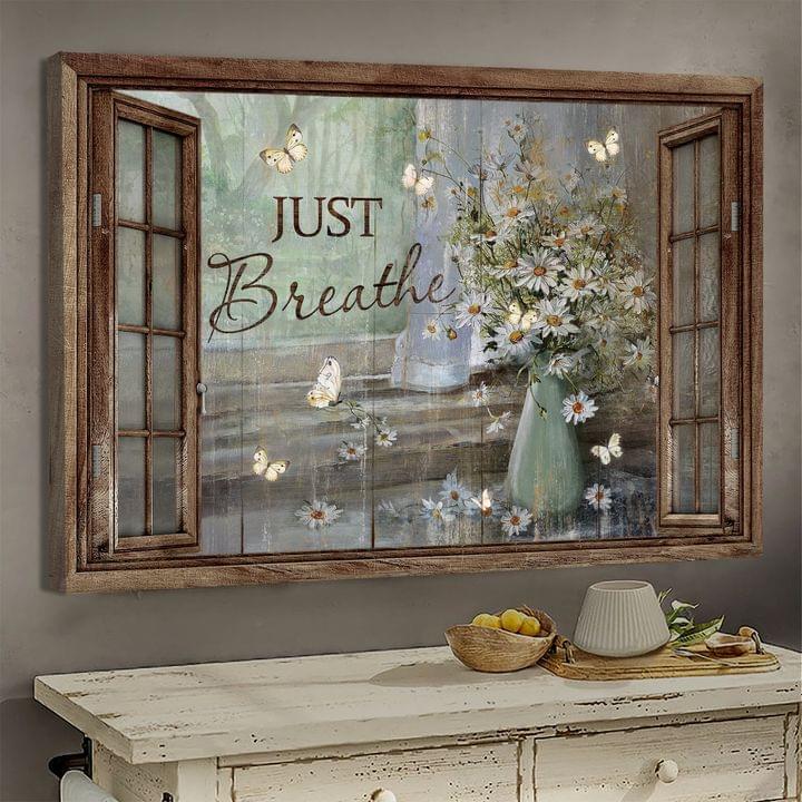 Jesus Just Breathe Butterfly Flower Window Frame Canvas Wall Art – Christian Poster – Religious Wall Decor