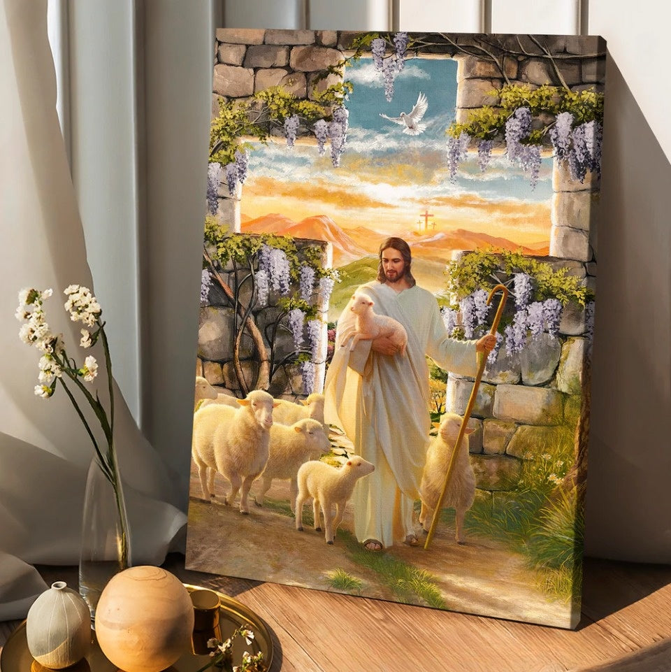 Jesus Lambs Of God Purple Wisteria Heaven Sky Canvas Posters – Christian Wall Posters – Religious Wall Decor