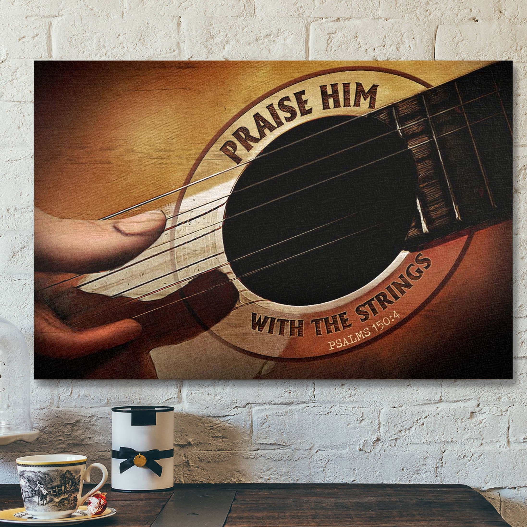 Jesus Landscape Canvas Print – God Wall Art – Jesus And Guitar – Praise Him With Strings