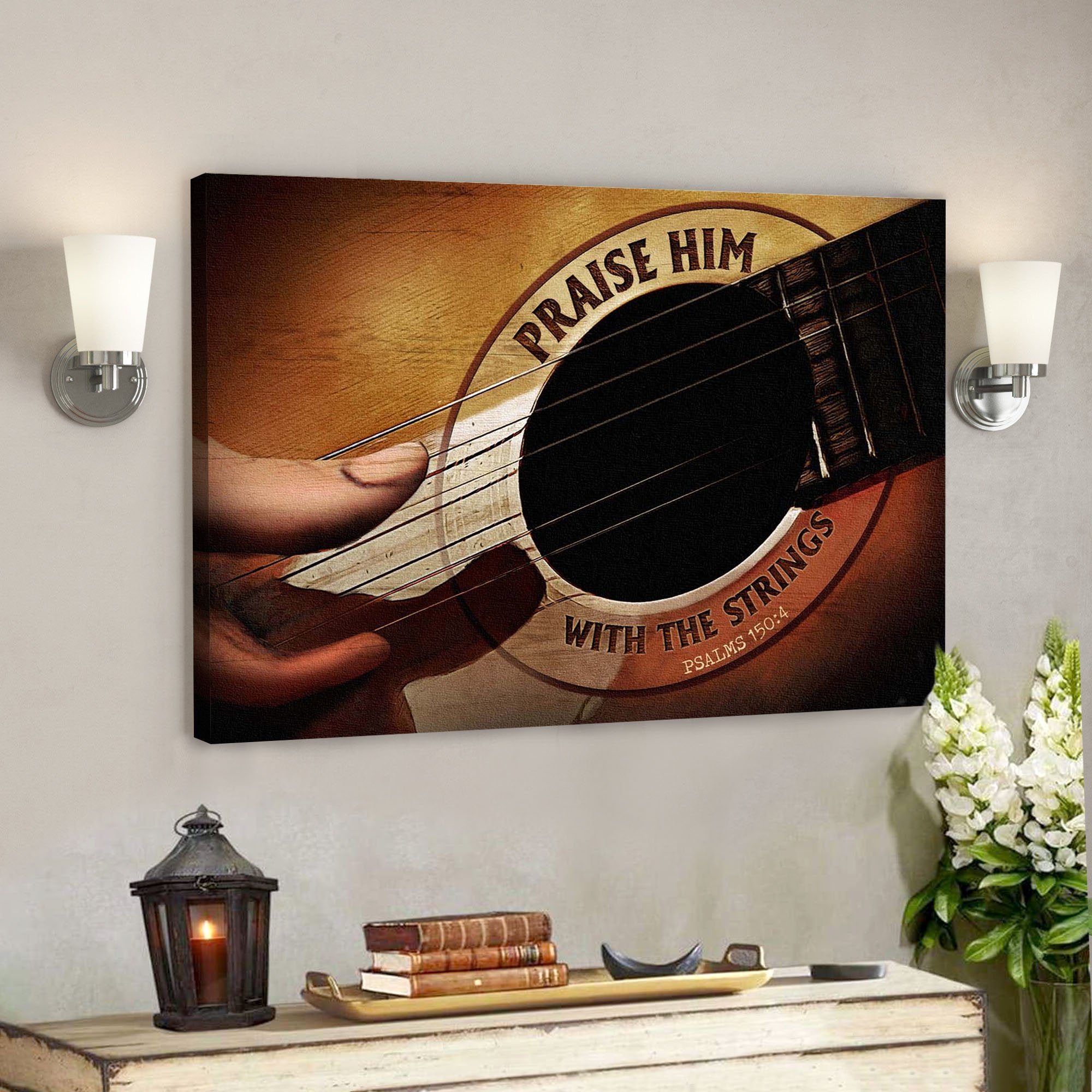 Jesus Landscape Canvas Print – God Wall Art – Jesus And Guitar – Praise Him With Strings