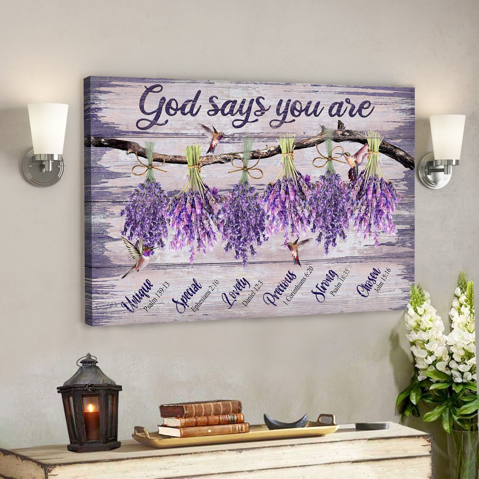 Jesus – Lavender – God Says You Are – Bible Verse Canvas – Scripture Canvas Wall Art