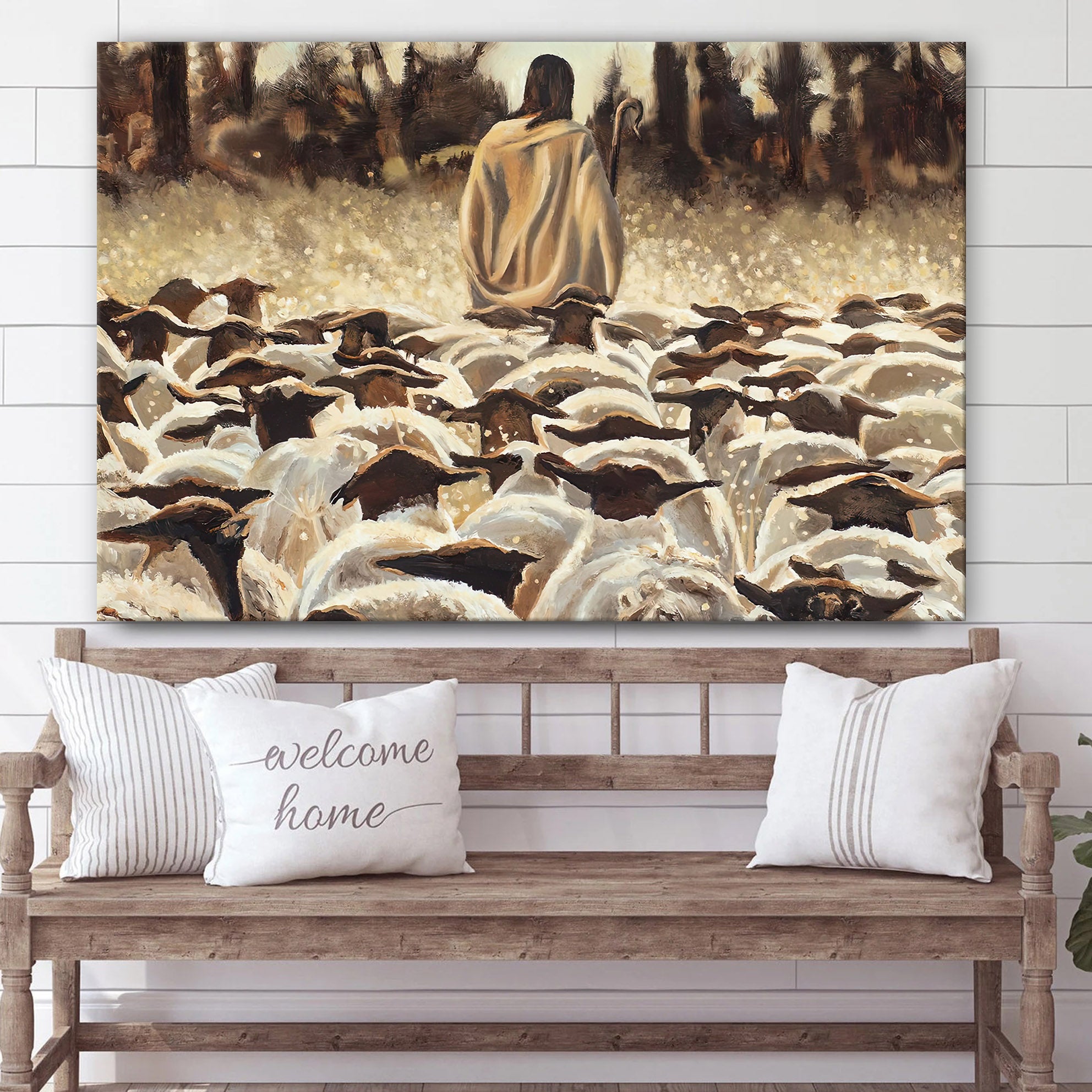 Jesus Leading A Flock Of Sheep Canvas Poster – Be Ye Followers Of Me Canvas – Jesus Christ Canvas Art – Christian Wall Decor