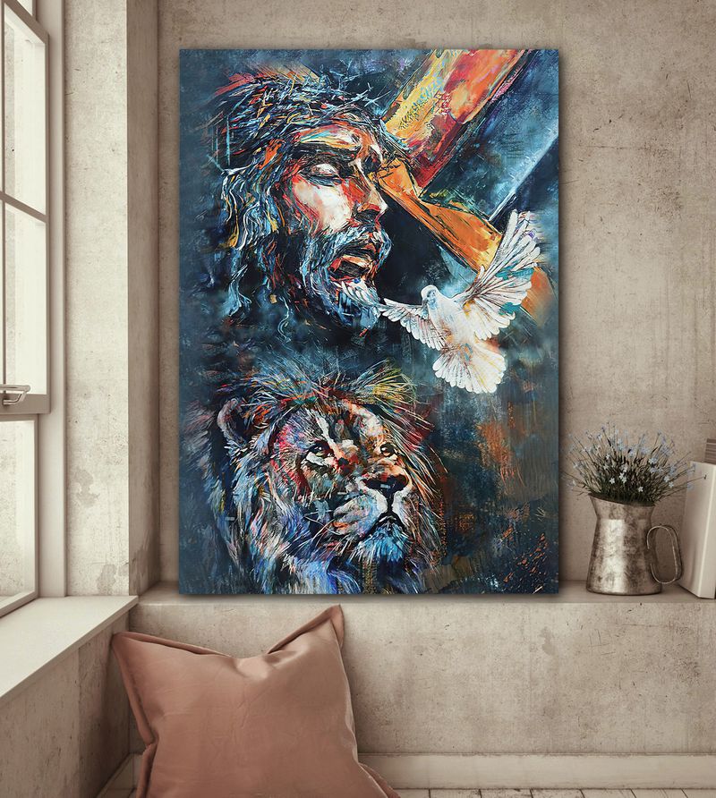 Jesus Lion And Dove Colorful Painting Canvas Posters – Christian Wall Posters – Religious Wall Decor