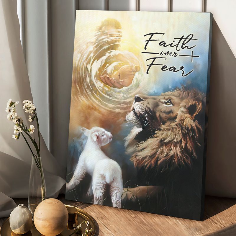 Jesus Lion And Lamb Faith Over Fear Canvas Posters – Christian Wall Posters – Religious Wall Decor