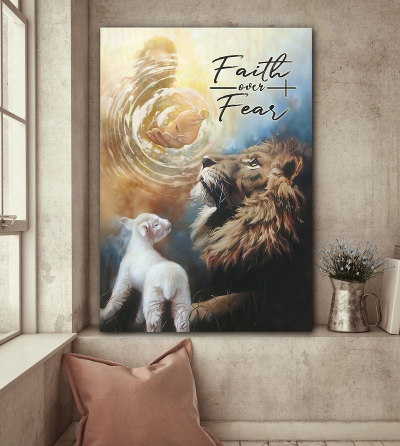 Jesus Lion And Lamb Faith Over Fear Canvas Posters – Christian Wall Posters – Religious Wall Decor