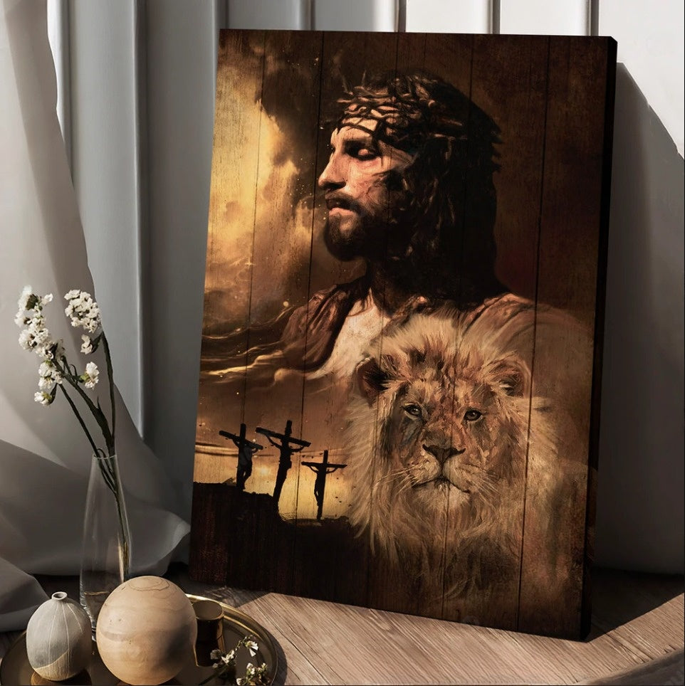 Jesus Lion Of Jesus The Rugged Cross The Amazing The Sacrifice Of Jesus Christ Canvas Wall Art – Christian Wall Posters – Religious Wall Decor