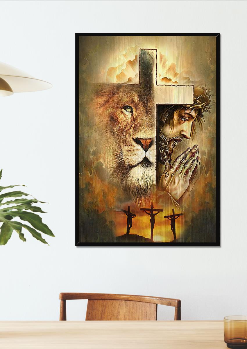 Jesus Lion Of Judah Cross Canvas Wall Art – Christian Wall Posters – Religious Wall Decor