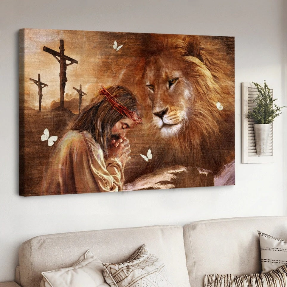 Jesus Lion Pray For Healing Canvas Wall Art – Jesus Canvas Pictures – Christian Wall Posters