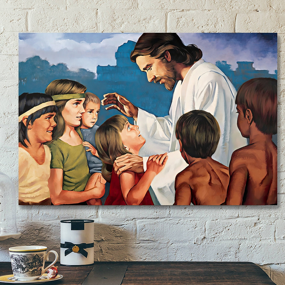 Jesus Loves The Little Children – Jesus Pictures – Jesus Canvas Poster – Jesus Wall Art – Faith Canvas – Gift For Christian