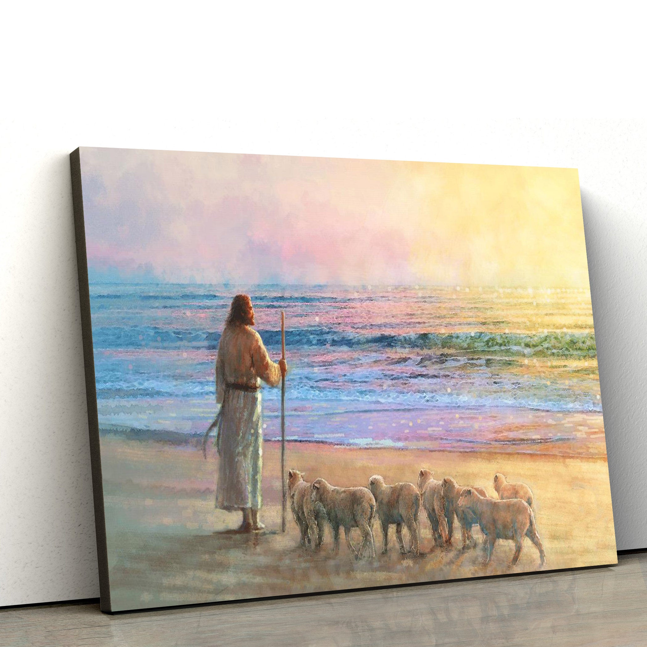 Jesus Near An Ocean Shore With His Sheep Canvas Posters – Jesus Canvas Pictures – Christian Canvas Art