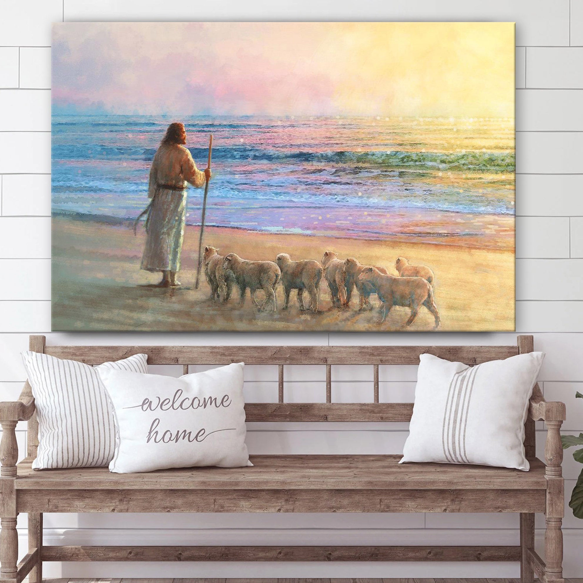 Jesus Near An Ocean Shore With His Sheep Canvas Posters – Jesus Canvas Pictures – Christian Canvas Art