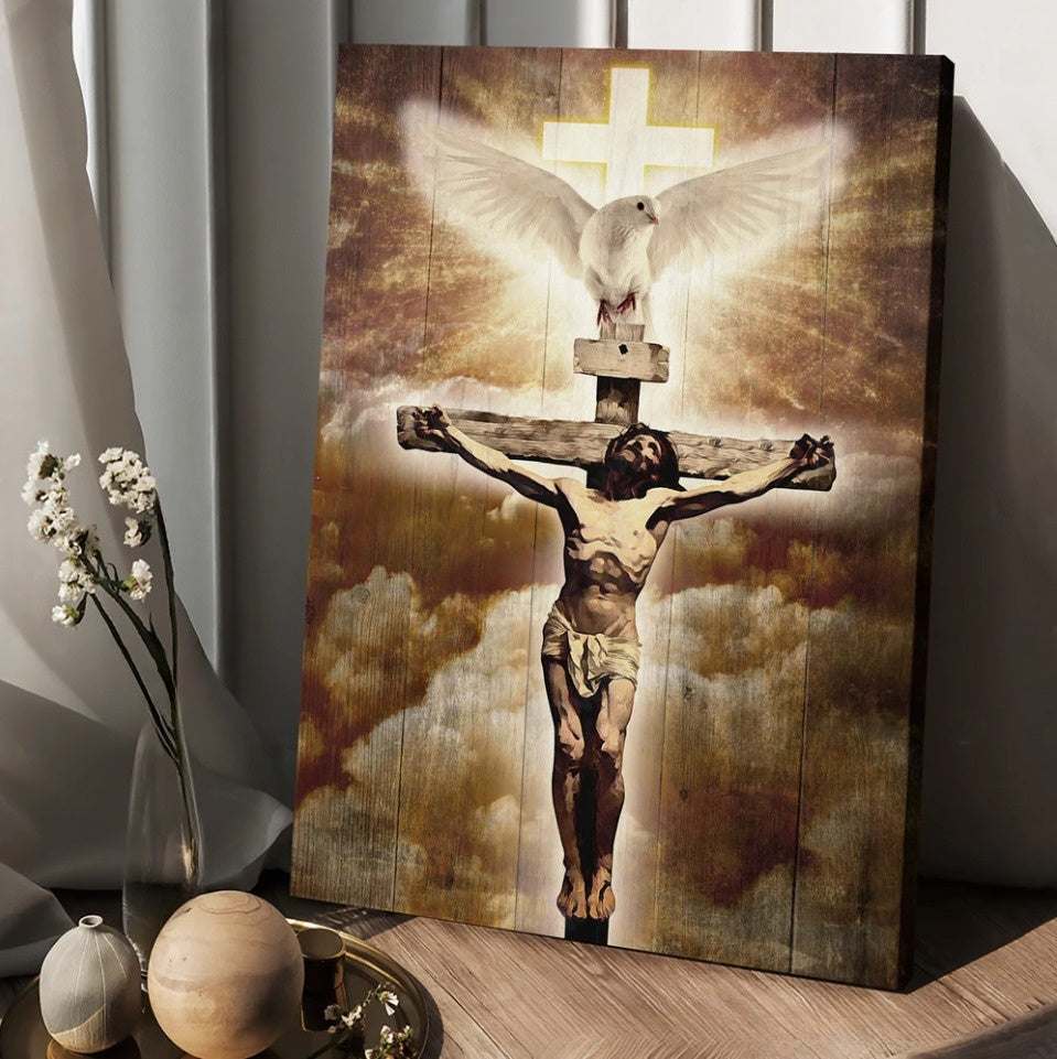 Jesus On The Cross Painting Pretty Dove Cross Canvas Wall Art – Christian Wall Posters – Religious Wall Decor