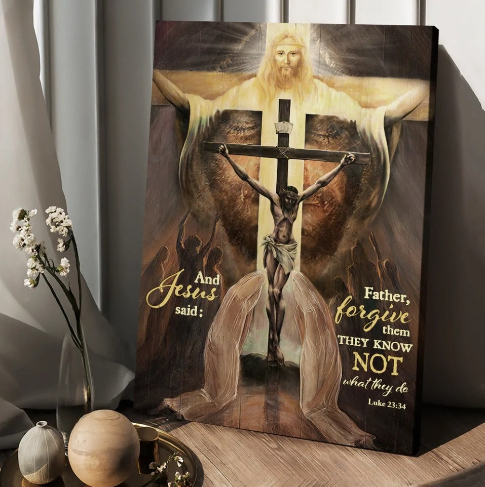 Jesus On The Cross The World In His Arms And Jesus Said Canvas Wall Art – Christian Wall Posters – Religious Wall Decor