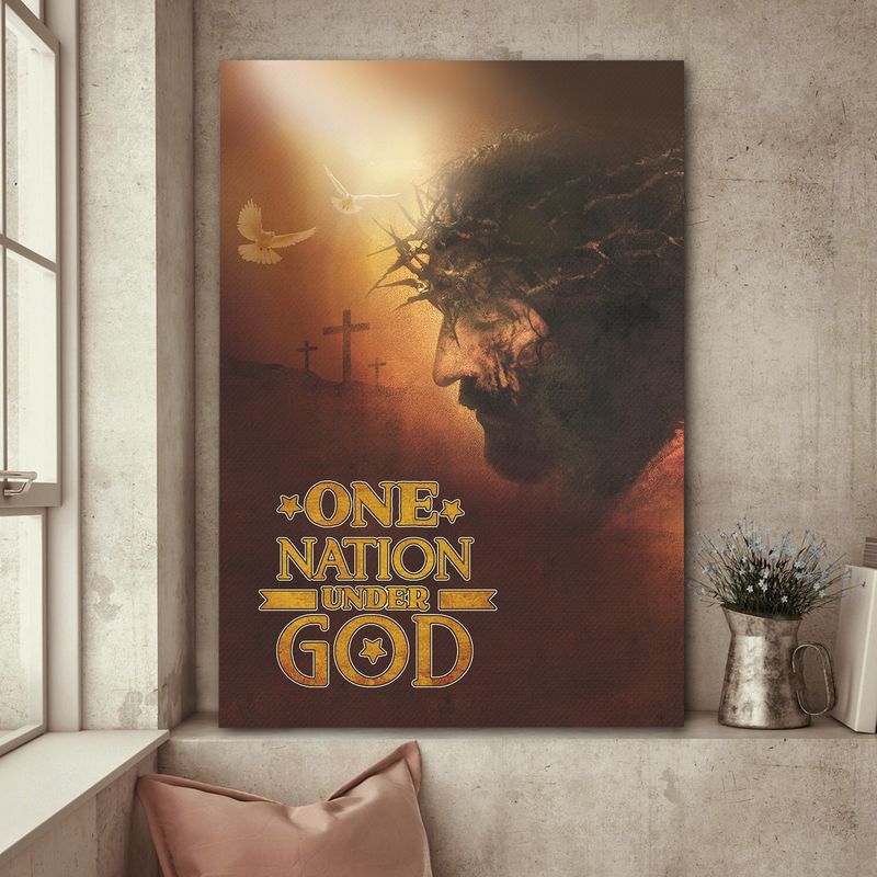 Jesus Painting Cross One Nation Under God Canvas Wall Art – Christian Wall Posters – Religious Wall Decor