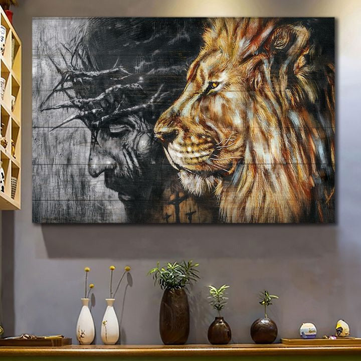 Jesus Painting Crown Of Thorns Lion Of Judah Canvas Wall Art – Jesus Canvas Pictures – Christian Wall Posters