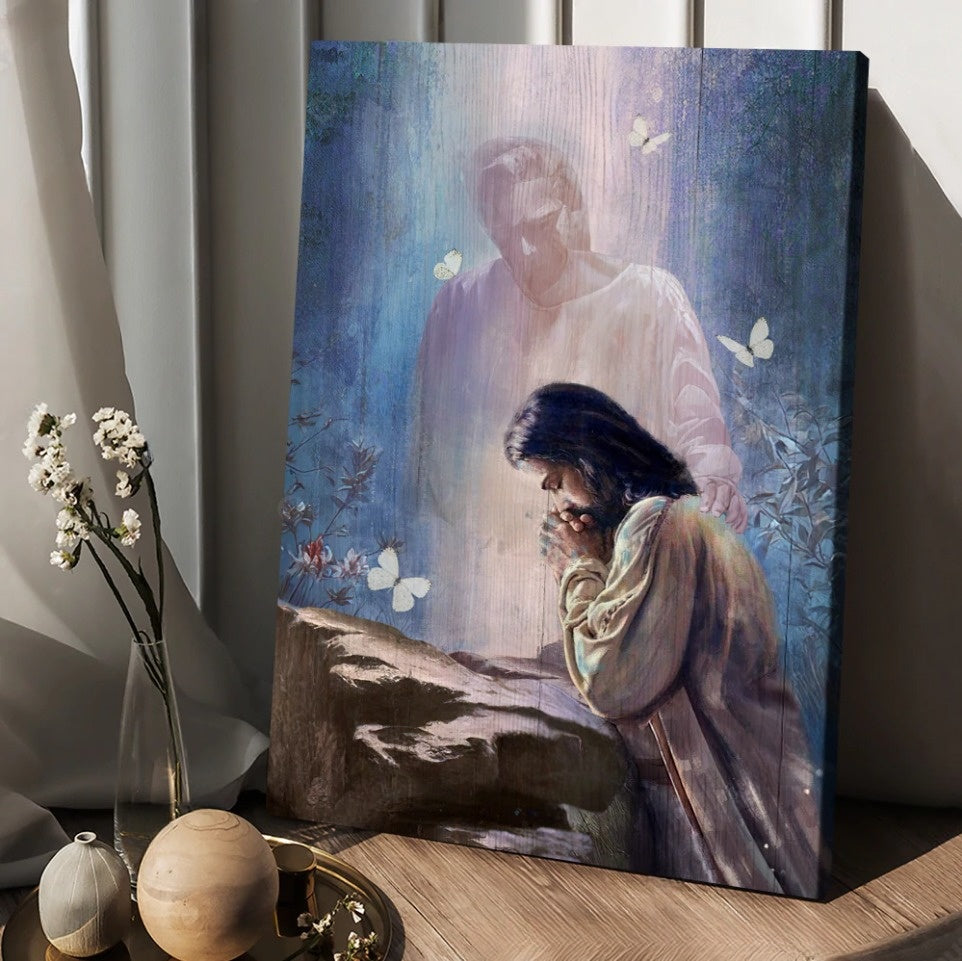 Jesus Painting Forest Butterfly Praying With God Canvas Wall Art – Christian Wall Posters – Religious Wall Decor