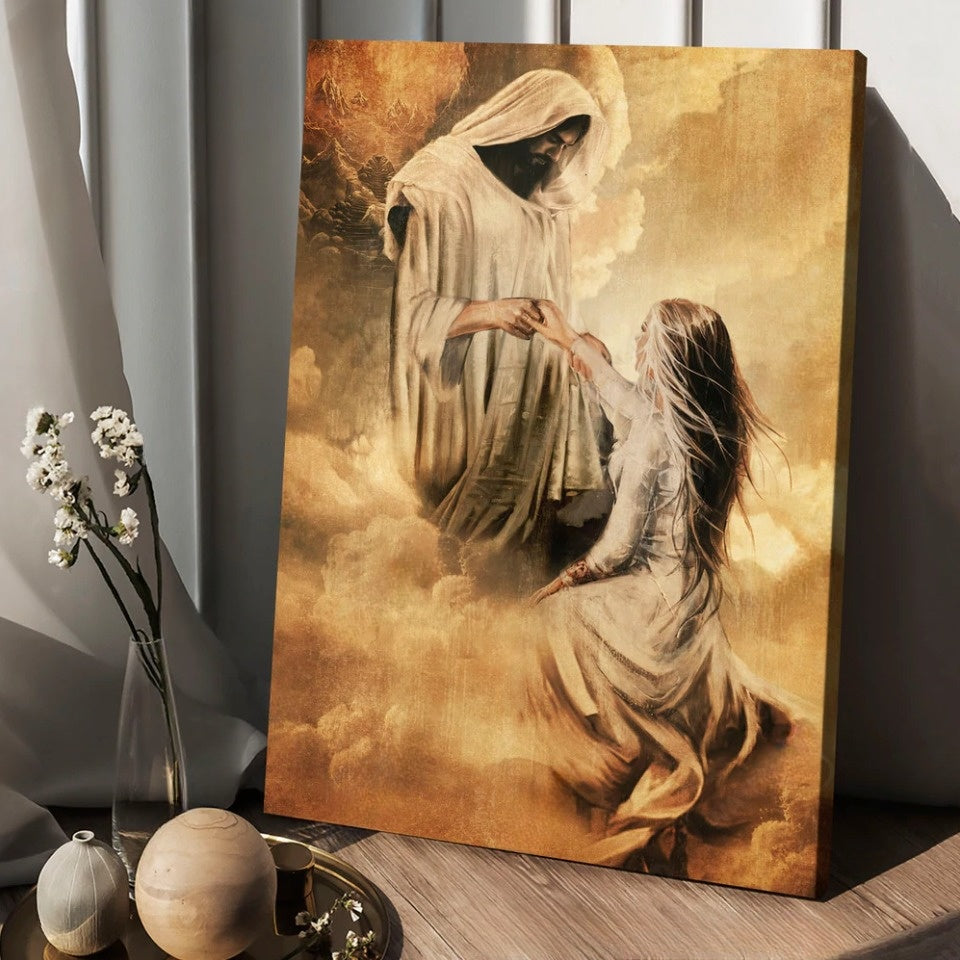 Jesus Painting Jesus And Girl Holding Hand Canvas Wall Art – Christian Wall Posters – Religious Wall Decor