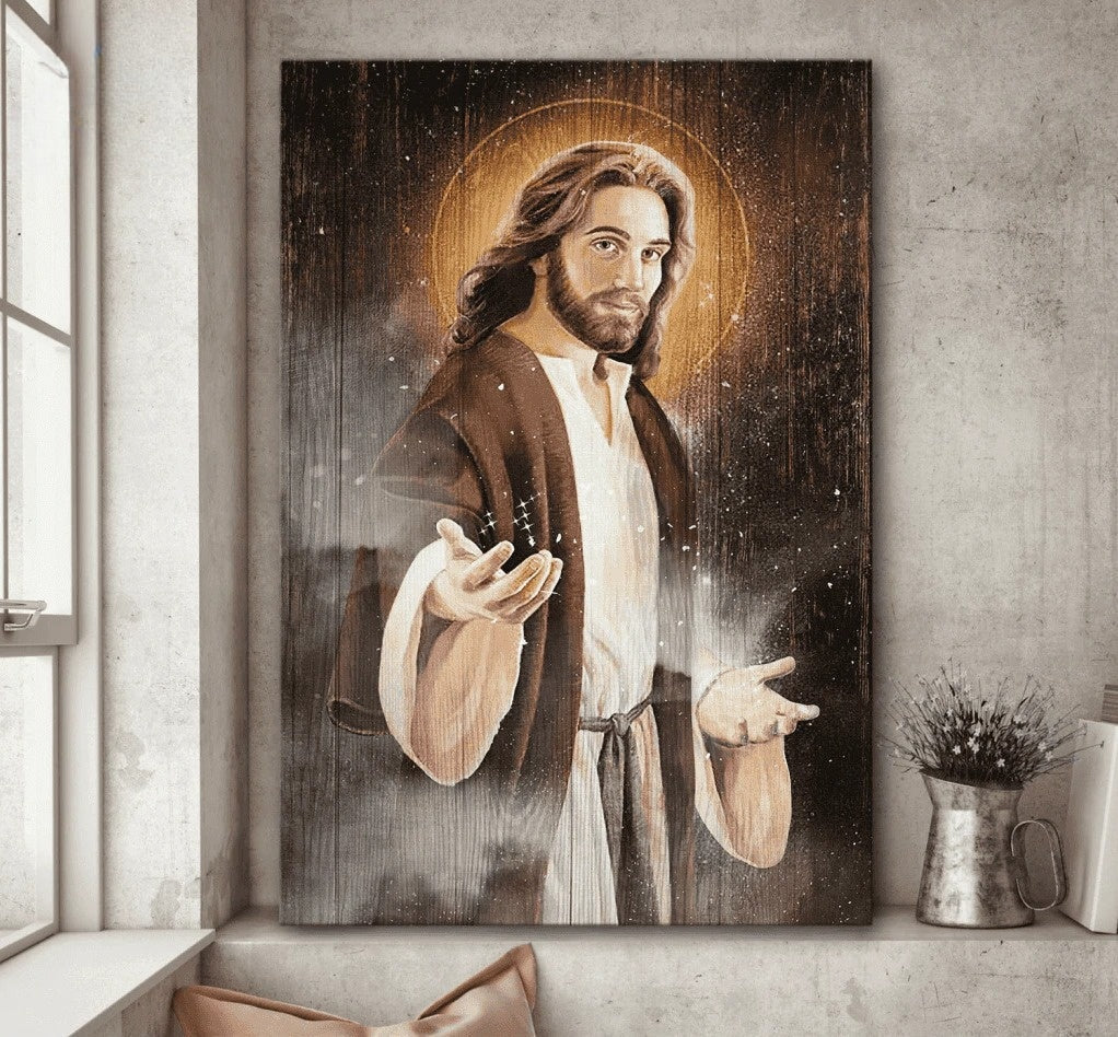 Jesus Painting Jesus Takes My Hand Canvas Wall Art – Christian Wall Posters – Religious Wall Decor