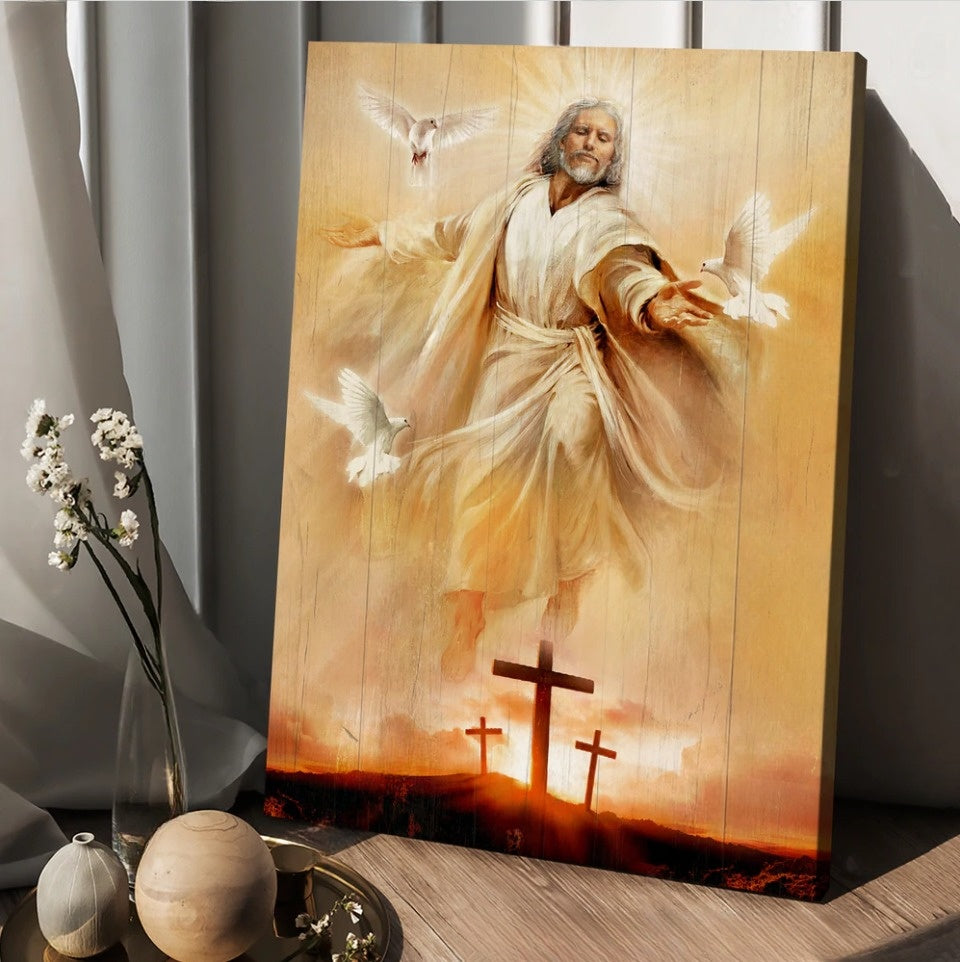 Jesus Painting Pretty Dove Drawing Orange Sunset Canvas Posters Canvas Wall Art – Christian Wall Posters – Religious Wall Decor