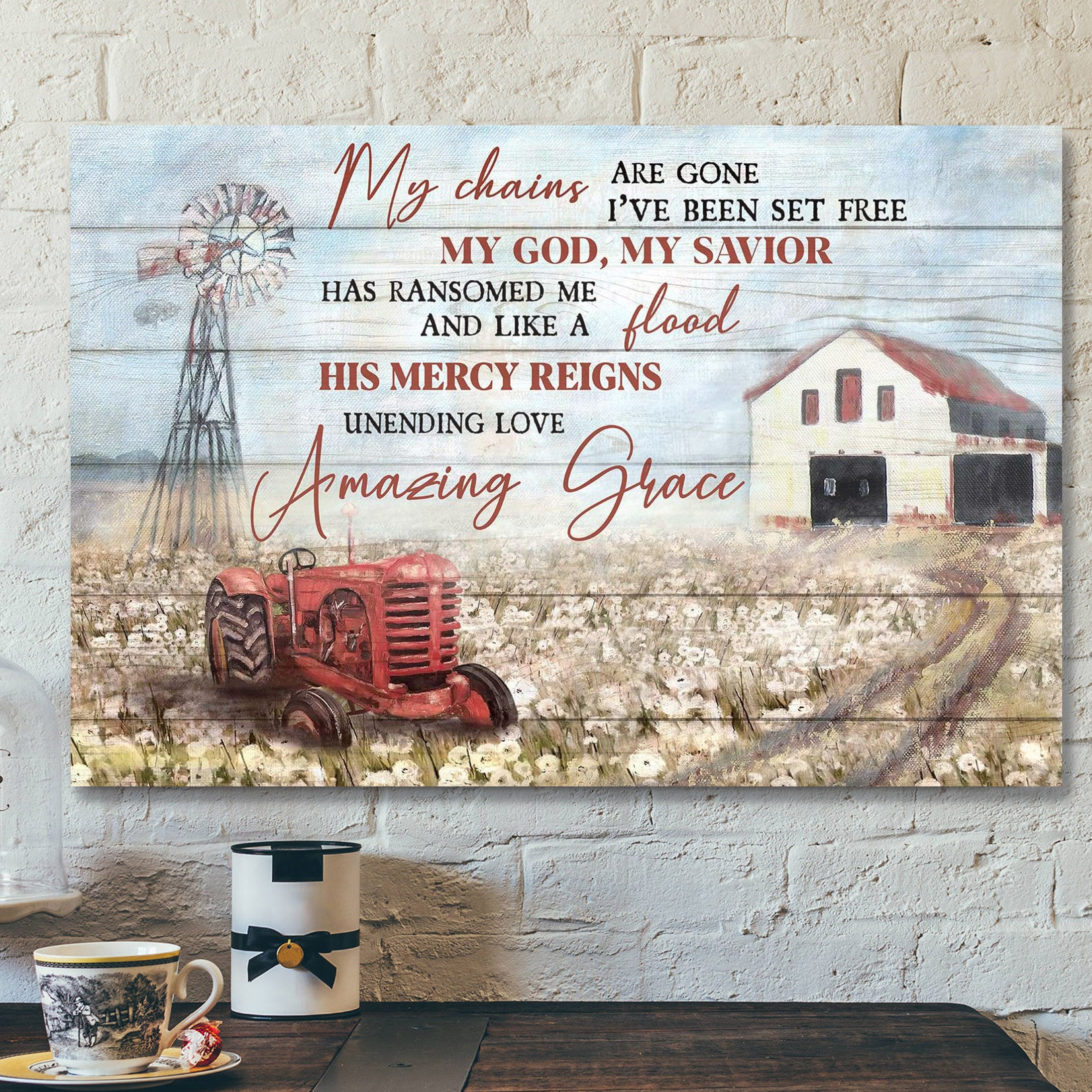 Jesus – Peaceful Farm – His Mercy Reigns Unending Love – Bible Verse Canvas – Scripture Canvas Wall Art