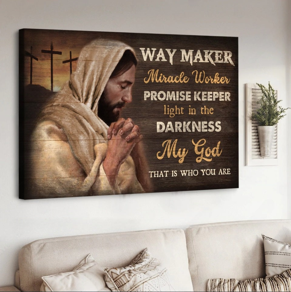 Jesus Praying Way Maker Miracle Worker Canvas Wall Art – Jesus Canvas Pictures – Christian Wall Posters