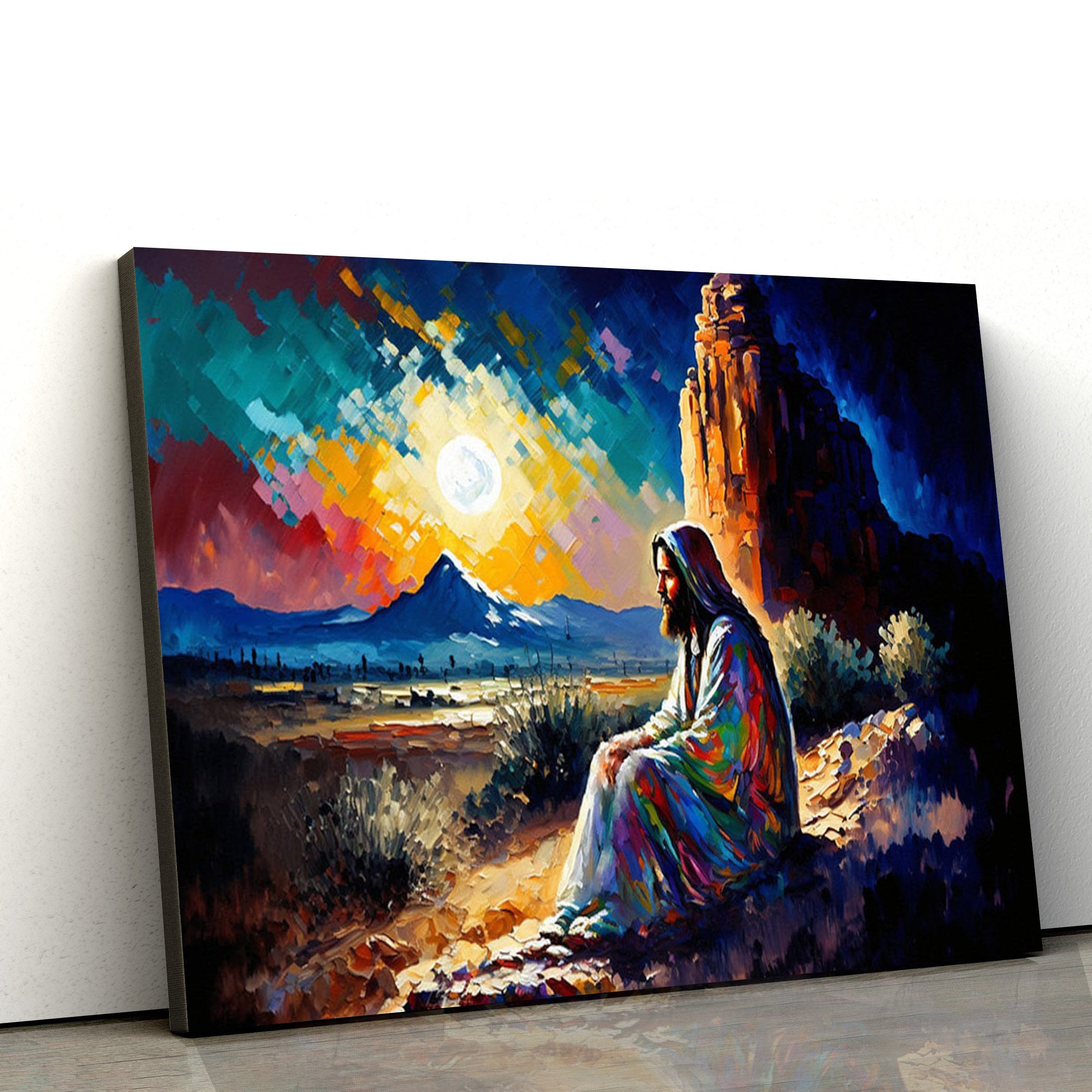 Jesus Prays In The Arizona Desert Canvas Pictures – Jesus Christ Canvas Art – Christian Wall Canvas